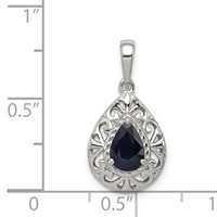 Sterling Silver Rhodium Plated Sapphire Teardrop Pendant view 3