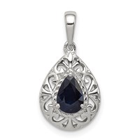 Sterling Silver Rhodium Plated Sapphire Teardrop Pendant view 1