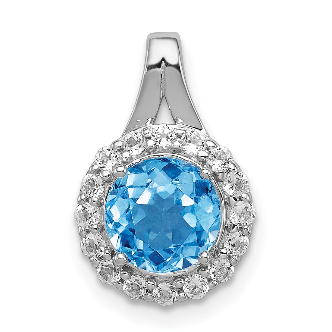 Sterling Silver Rhodium White Topaz & Lght Sw. Blue Topaz Circle Pendant (QP3035BT)