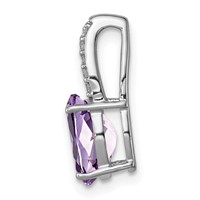Sterling Silver Rhodium-plated Diamond and Pink Quartz Oval Pendant view 2