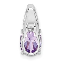 Sterling Silver Rhodium-plated Diamond and Pink Quartz Oval Pendant view 4
