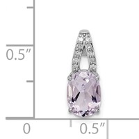 Sterling Silver Rhodium-plated Diamond and Pink Quartz Oval Pendant view 3
