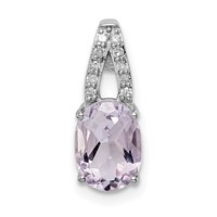 Sterling Silver Rhodium-plated Diamond and Pink Quartz Oval Pendant view 1