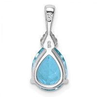 Sterling Silver Rhodium Diamond & Lght Sw. Blue Topaz Teardrop Pendant view 4