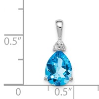 Sterling Silver Rhodium Diamond & Lght Sw. Blue Topaz Teardrop Pendant view 3
