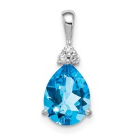 Sterling Silver Rhodium Diamond & Lght Sw. Blue Topaz Teardrop Pendant view 1