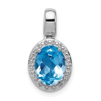 Sterling Silver Rhodium-plated Pendant with Light Swiss Blue Topaz Oval view 1