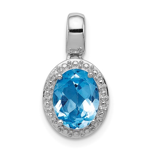 Sterling Silver Rhodium-plated Pendant with Light Swiss Blue Topaz Oval