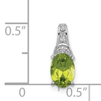 Sterling Silver Rhodium-plated Diamond and Peridot Oval Pendant view 3
