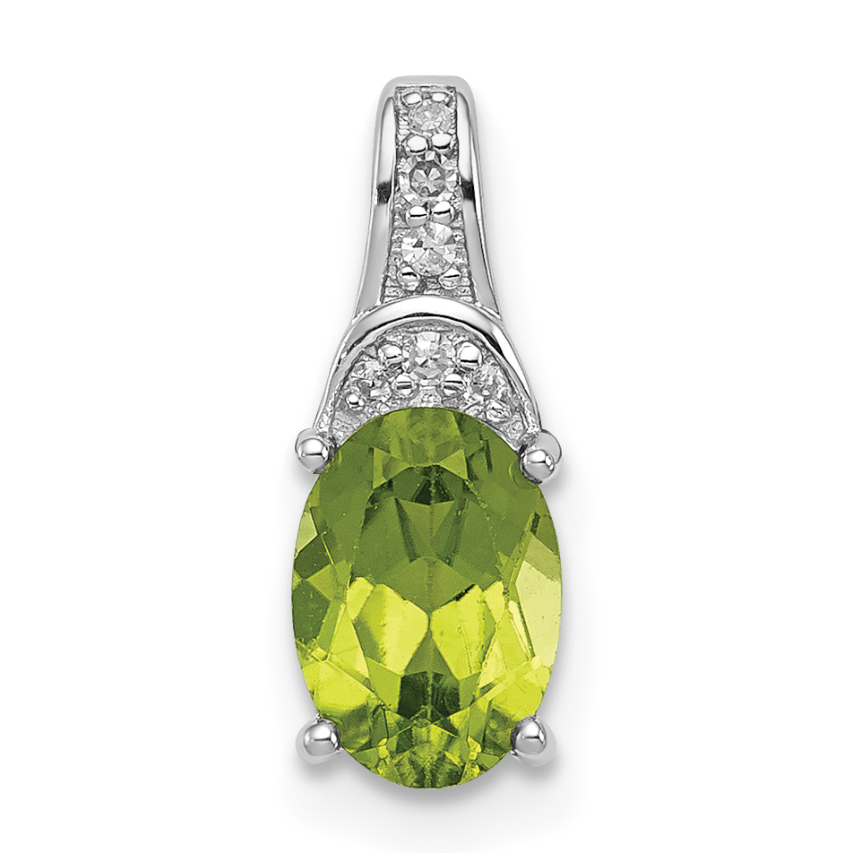 Sterling Silver Rhodium-plated Diamond and Peridot Oval Pendant (QP3049PE)