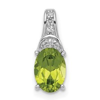 Sterling Silver Rhodium-plated Diamond and Peridot Oval Pendant view 1