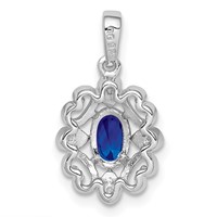 Sterling Silver Rhodium Plated Diamond & Sapphire Oval Pendant view 4