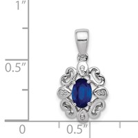 Sterling Silver Rhodium Plated Diamond & Sapphire Oval Pendant view 3