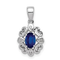 Sterling Silver Rhodium Plated Diamond & Sapphire Oval Pendant view 1