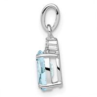 Sterling Silver Rhodium Plated Diamond Aquamarine Oval Pendant view 2