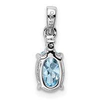 Sterling Silver Rhodium Plated Diamond Aquamarine Oval Pendant view 3