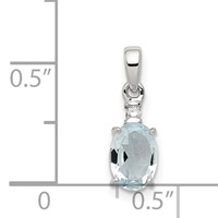 Sterling Silver Rhodium Plated Diamond Aquamarine Oval Pendant view 4