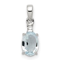Sterling Silver Rhodium Plated Diamond Aquamarine Oval Pendant view 1