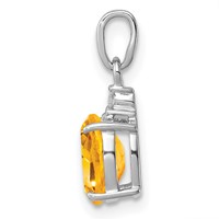 Sterling Silver Rhodium Plated Diamond & Citrine Oval Pendant view 2