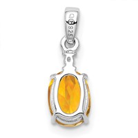 Sterling Silver Rhodium Plated Diamond & Citrine Oval Pendant view 3