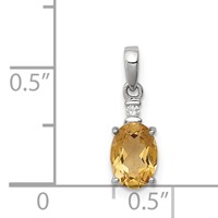 Sterling Silver Rhodium Plated Diamond & Citrine Oval Pendant view 4