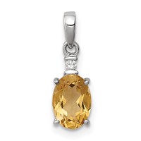 Sterling Silver Rhodium Plated Diamond & Citrine Oval Pendant view 1