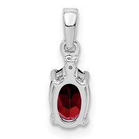 Sterling Silver Rhodium Plated Diamond & Garnet Oval Pendant view 4