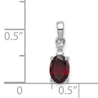 Sterling Silver Rhodium Plated Diamond & Garnet Oval Pendant view 3
