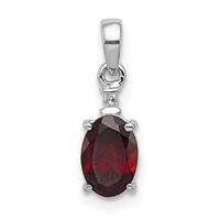 Sterling Silver Rhodium Plated Diamond & Garnet Oval Pendant view 1