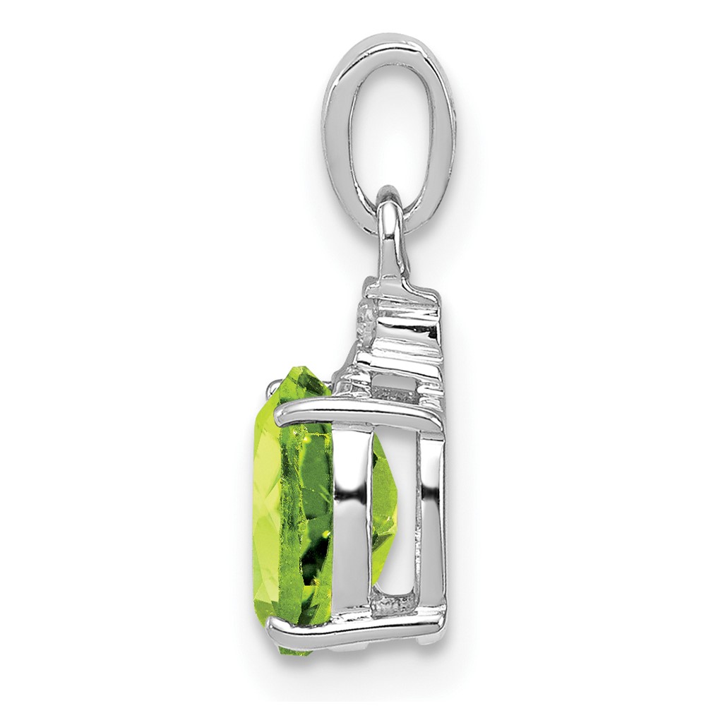 Sterling Silver Rhodium Plated Diamond and Peridot Oval Pendant (QP3054PE)