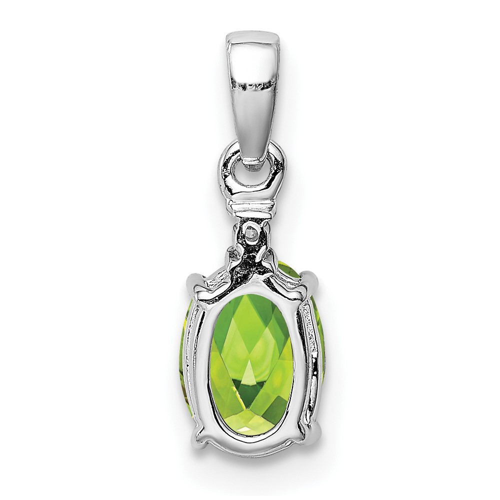 Sterling Silver Rhodium Plated Diamond and Peridot Oval Pendant (QP3054PE)
