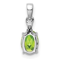 Sterling Silver Rhodium Plated Diamond and Peridot Oval Pendant view 4