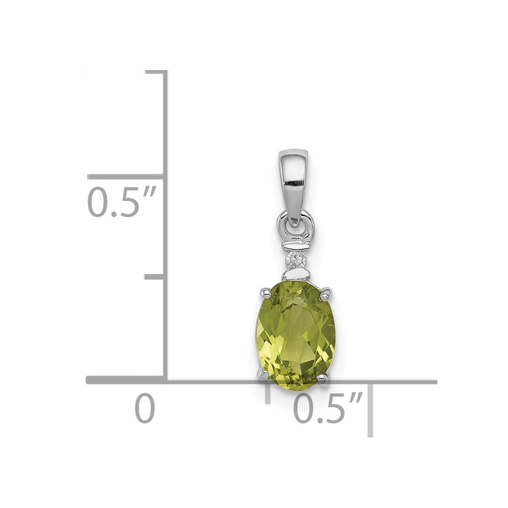 Sterling Silver Rhodium Plated Diamond and Peridot Oval Pendant (QP3054PE)