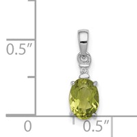 Sterling Silver Rhodium Plated Diamond and Peridot Oval Pendant view 3
