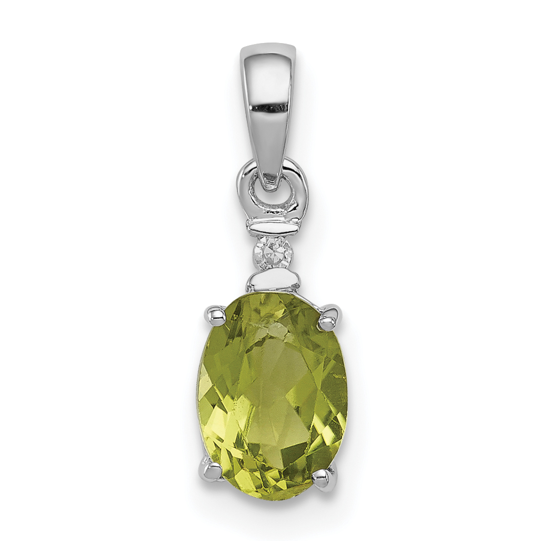 Sterling Silver Rhodium Plated Diamond and Peridot Oval Pendant (QP3054PE)