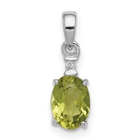 Sterling Silver Rhodium Plated Diamond and Peridot Oval Pendant view 1