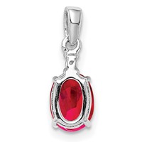 Sterling Silver Rhodium Plated Diamond & Ruby Oval Pendant view 4