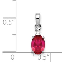 Sterling Silver Rhodium Plated Diamond & Ruby Oval Pendant view 3
