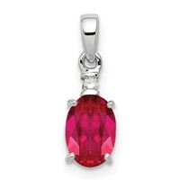 Sterling Silver Rhodium Plated Diamond & Ruby Oval Pendant view 1