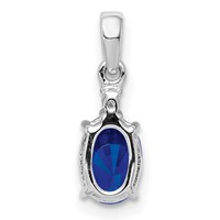 Sterling Silver Rhodium Plated Diamond & Sapphire Oval Pendant view 4
