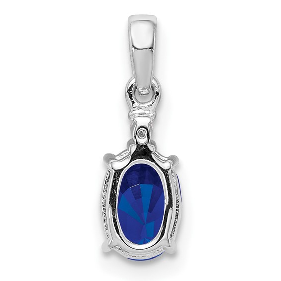 Sterling Silver Rhodium Plated Diamond & Sapphire Oval Pendant