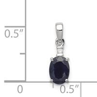 Sterling Silver Rhodium Plated Diamond & Sapphire Oval Pendant view 3