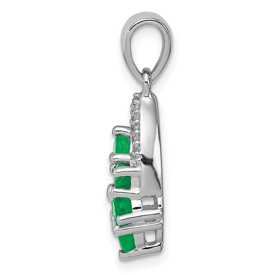 Sterling Silver Rhodium-plated Diamond & Emerald Pendant