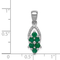 Sterling Silver Rhodium-plated Diamond & Emerald Pendant view 3