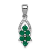 Sterling Silver Rhodium-plated Diamond & Emerald Pendant view 1