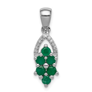 Sterling Silver Rhodium-plated Diamond & Emerald Pendant