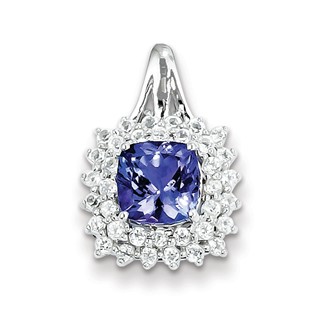 Sterling Silver White Topaz & Tanzanite Square Pendant