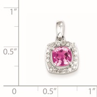 Sterling Silver Rhodium-plated Diamond & Pink Tourmaline Square Pendant view 2