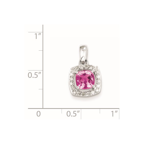 Sterling Silver Rhodium-plated Diamond & Pink Tourmaline Square Pendant