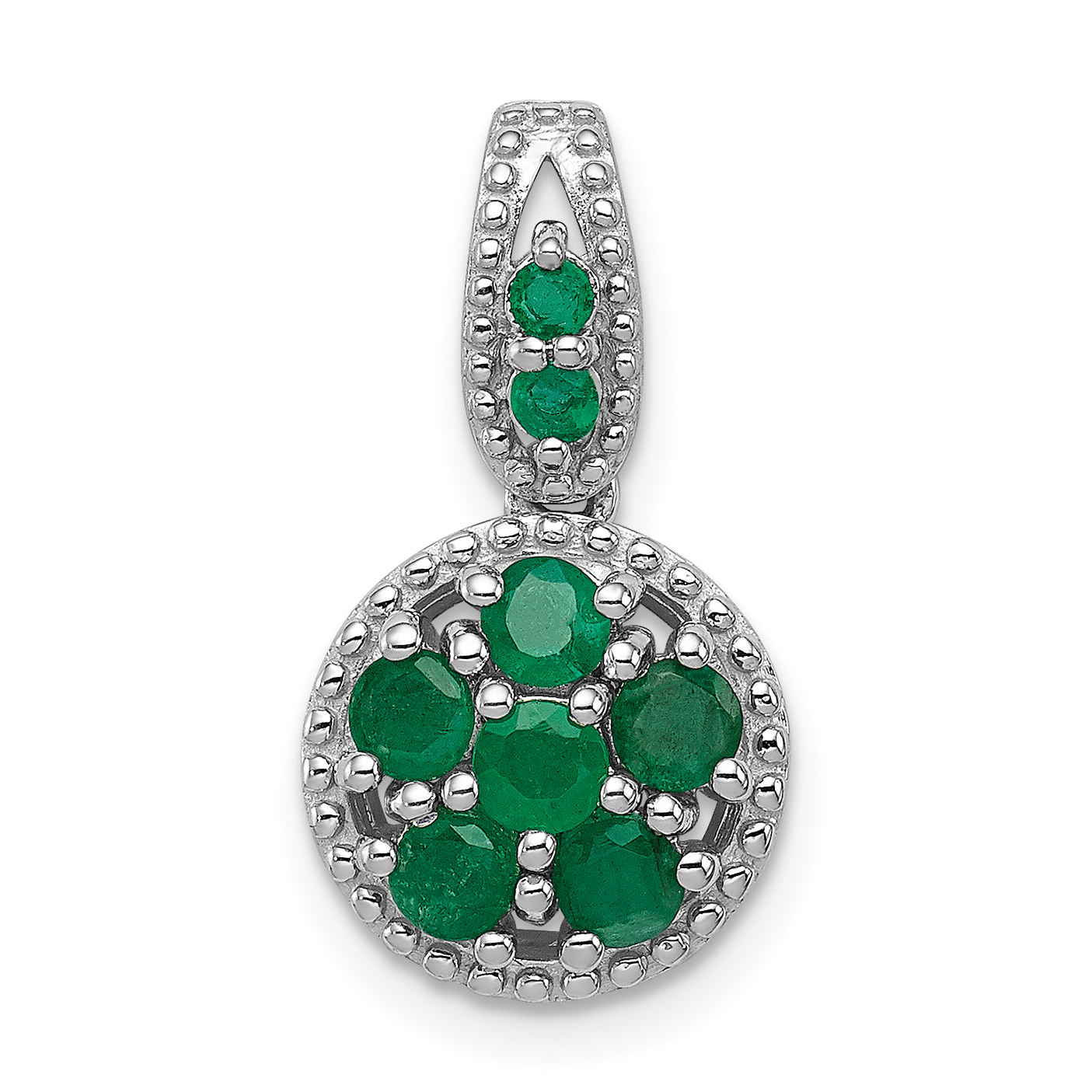 Sterling Silver Rhodium-plated & Emerald Circle Pendant (QP3058E)